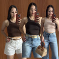 Kit 3 Cropped Feminino Regata Suplex Forro no busto, Sem Transparência Casual Verão