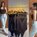Body Collant Feminino Regata Blusa Decote Quadrado Com Forro Estilo Blogueirinha suplex