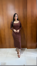 Vestido Canelado Ribana  Abertura na Lateral Longo Com Fenda