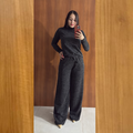 Conjunto Feminino Lanzinha Ribana Canelada 2 Peças | Blusa Gola Alta Manga Longa