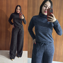 Conjunto Feminino Lanzinha Ribana Canelada 2 Peças | Blusa Gola Alta Manga Longa