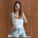 Body Collant Feminino Regata Blusa Decote Quadrado Com Forro Estilo Blogueirinha suplex