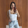 Body Collant Feminino Regata Blusa Decote Quadrado Com Forro Estilo Blogueirinha suplex