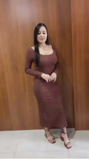 Vestido Canelado Ribana  Abertura na Lateral Longo Com Fenda